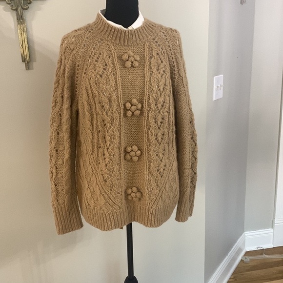 J Crew Alpaca wool blend cable knit Medium sweater Camel color - Picture 1 of 11